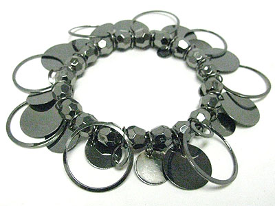 Multi metal disk and hoop dangle stretch bracelet