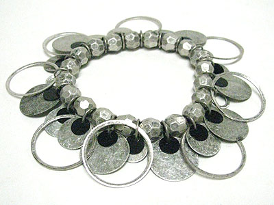 Multi metal disk and hoop dangle stretch bracelet