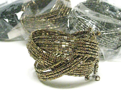 Sell by dozen - multi row seed beads bradied bangle mens jewelry