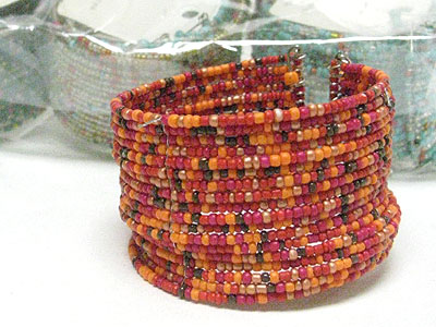 Sell by dozen - multi row seed beads wide bangle mens jewelry