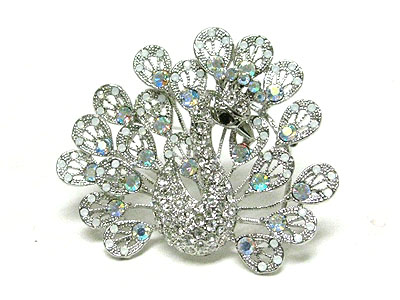 Rhinestone peacock brooch