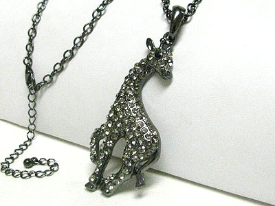 Crystal stud giraffe pendant long necklace