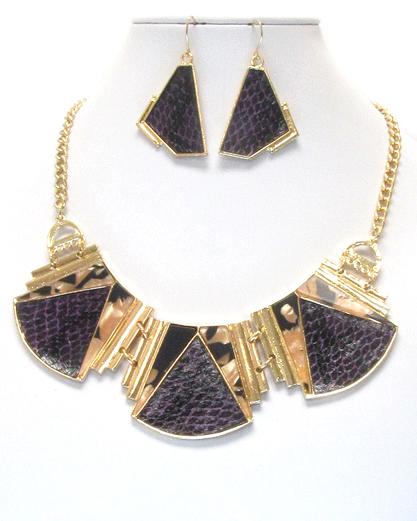 Snake skin deco on metal plate necklace earring set