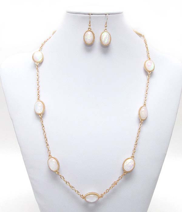 Abalone finish puffy oval link station necklace earring set