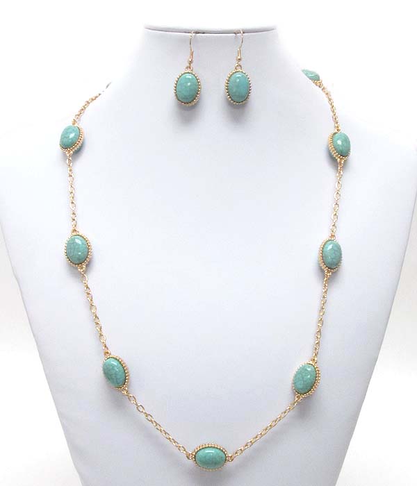 Turquoise finish puffy oval link station necklace earring set