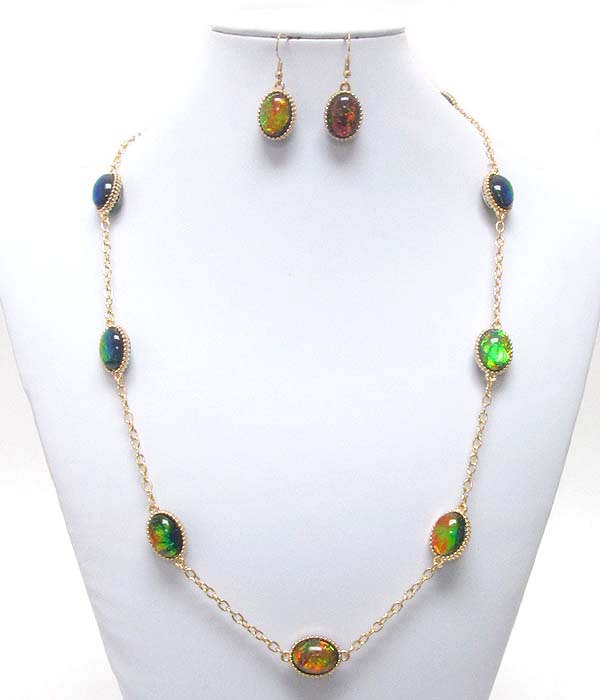 Abalone finish puffy oval link station necklace earring set