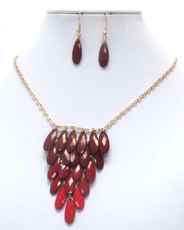 Multi acrylic teardrop mix necklace earring set