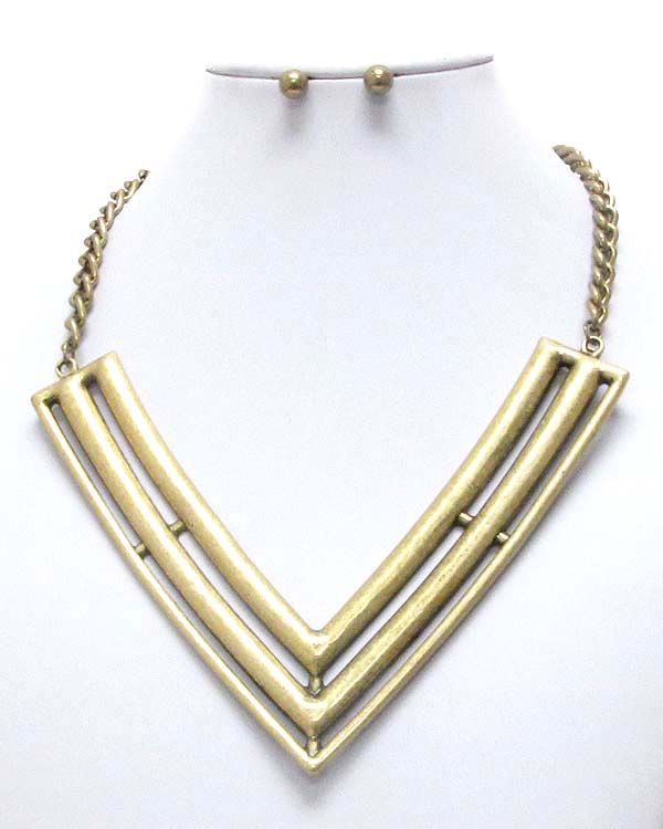 Metal chevron and chain necklace earring set