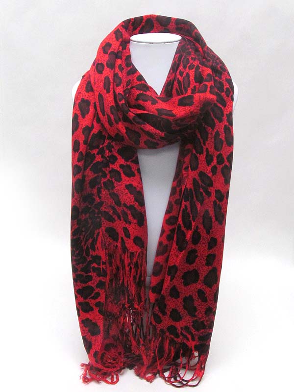 Animal print and tassle mix scarf