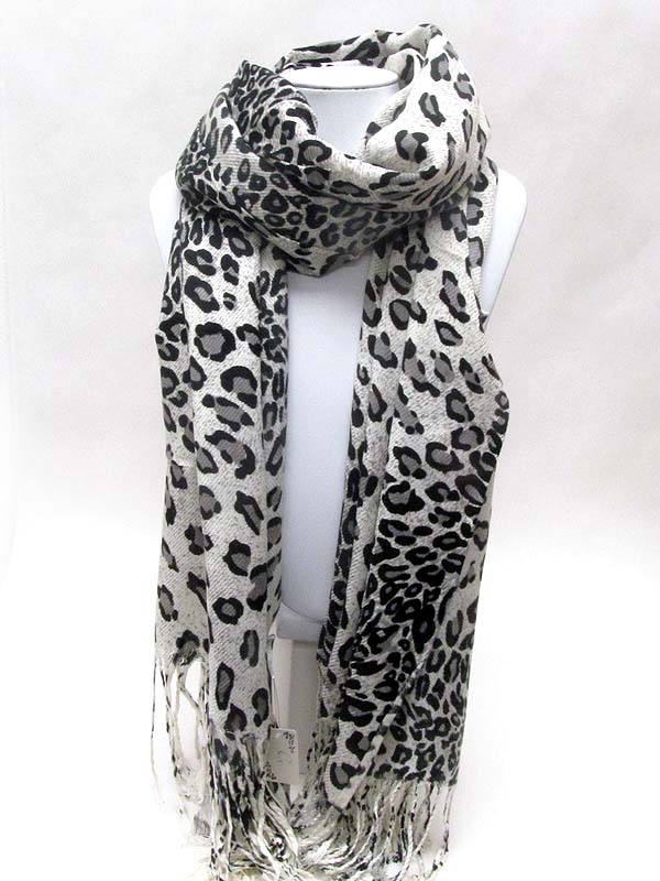 Animal print and tassle mix scarf