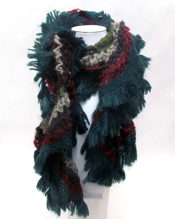 Ruffle and fringe mix and twist scarf