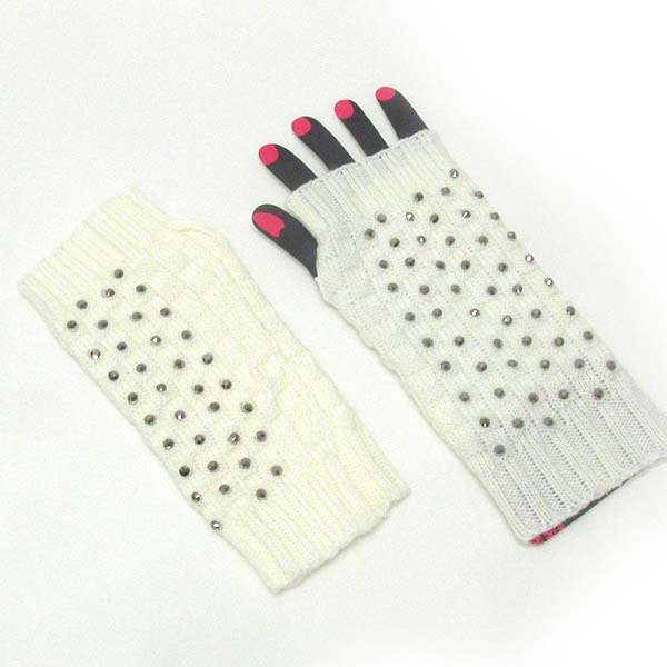 Stud deco knit glove - open finger