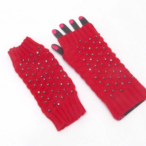 Stud deco knit glove - open finger