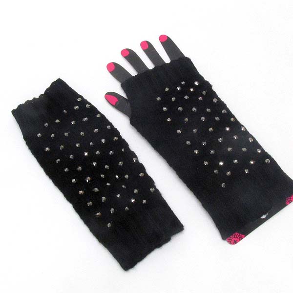 Stud deco knit glove - open finger