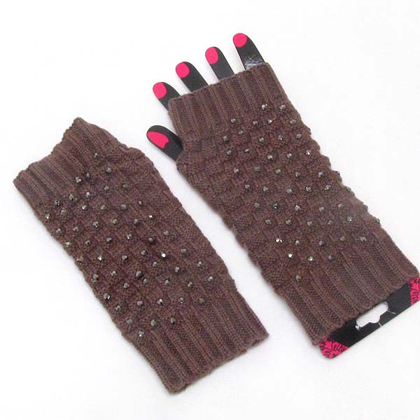 Stud deco knit glove - open finger