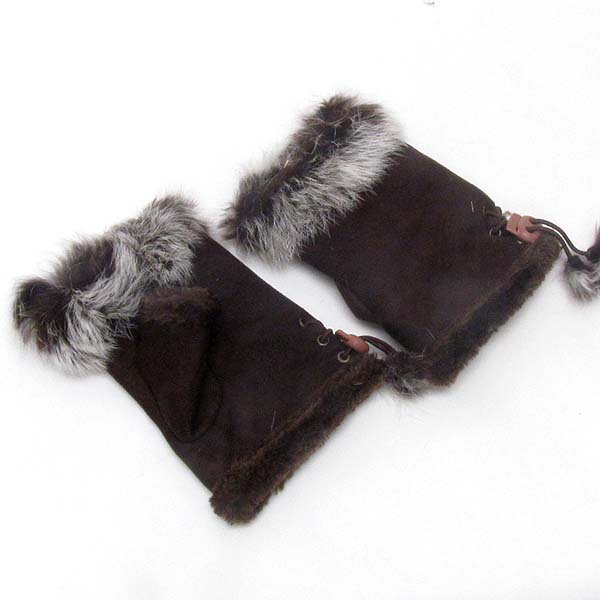 Fur top knit glove - open finger