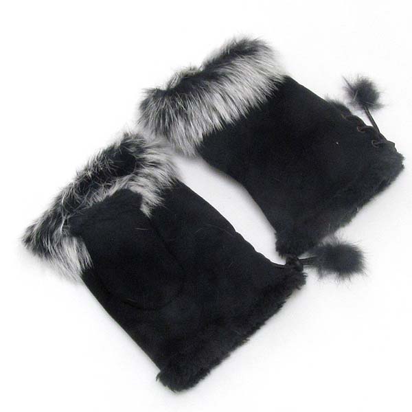 Fur top knit glove - open finger