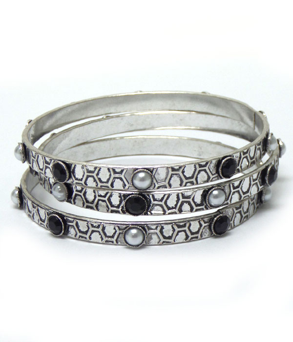 Burnish silver with stones set of three bracelets 