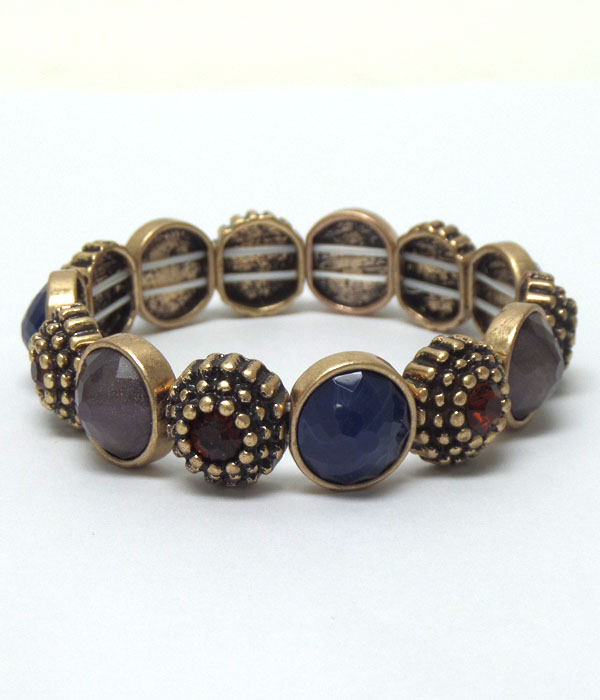 Textured metal with stone bracelet