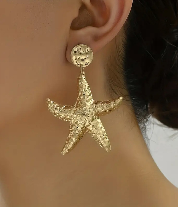 Sealife theme hammered metal starfish earring