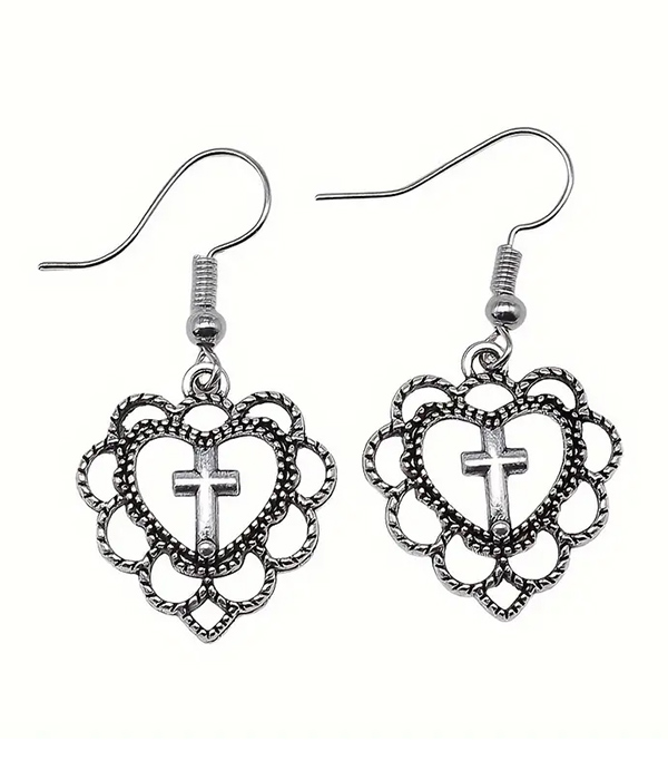 Heart and cross earring