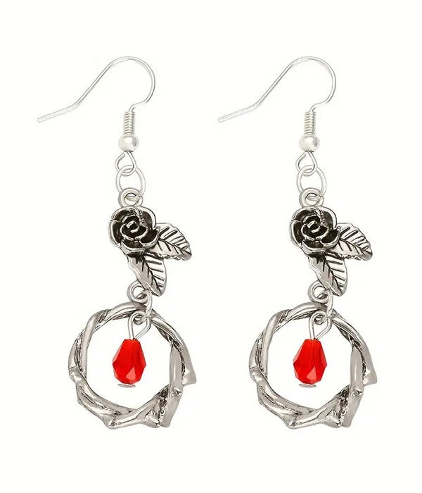 Rose and thorn vine drop earring