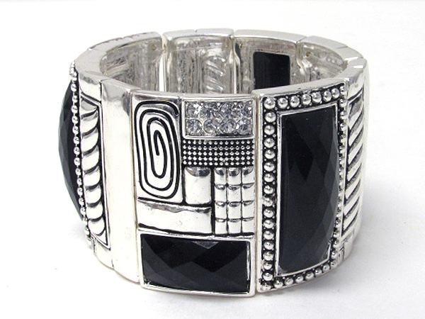 Crystal and architectural pattern mix stretch bracelet