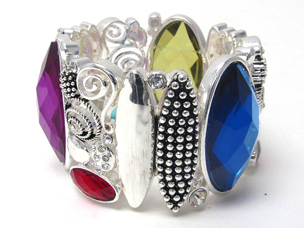 Crystal and facet glass artistic stretch bracelet