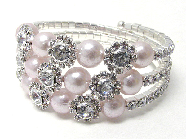 Crystal and pearl deco coiled stretch bracelet