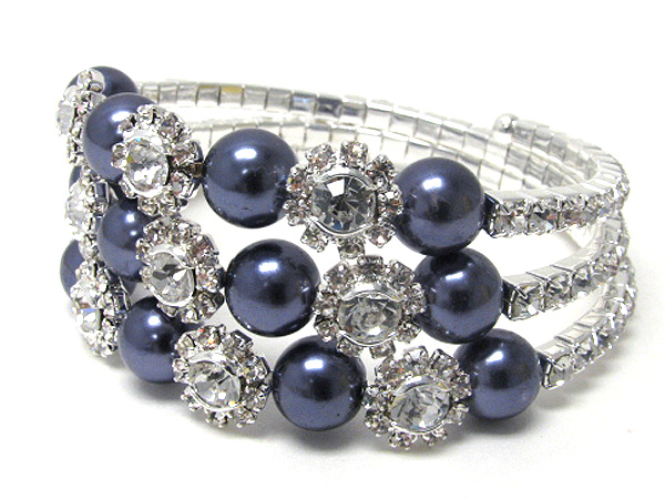 Crystal and pearl deco coiled stretch bracelet