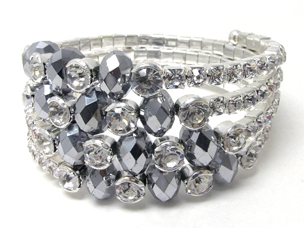 Crystal and facet glass deco coiled stretch bracelet