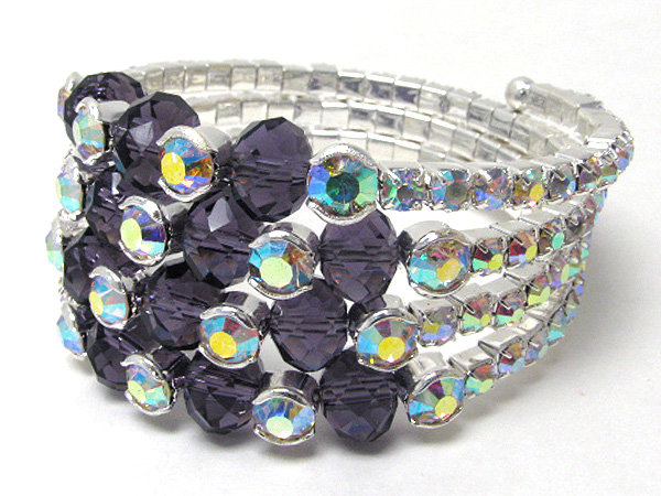 Crystal and facet glass deco coiled stretch bracelet