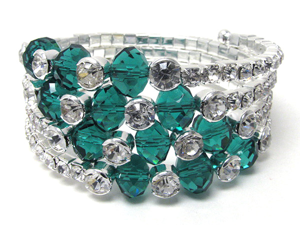 Crystal and facet glass deco coiled stretch bracelet