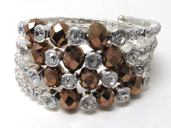 Crystal and facet glass deco coiled stretch bracelet