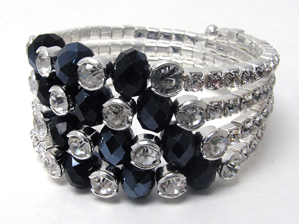 Crystal and facet glass deco coiled stretch bracelet