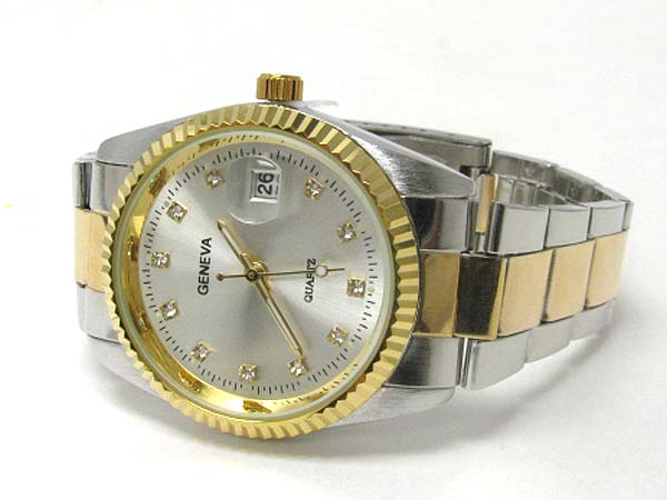 Designer style two tone metal band watch