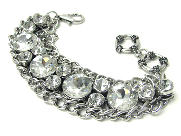 Crystal and facet glass deco double chain bracelet