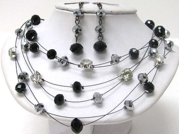 Multi glass bead and wired illusion necklace earring set