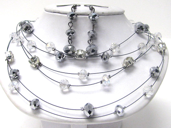 Multi glass bead and wired illusion necklace earring set