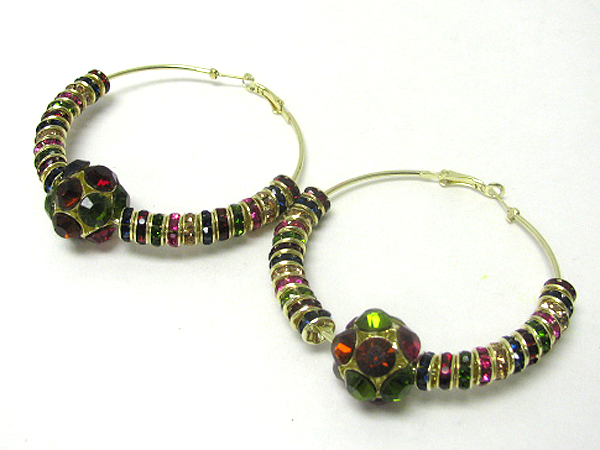 3 inch hoop crystal fireball and rondelle combo basketball wives inspired earring - hoops