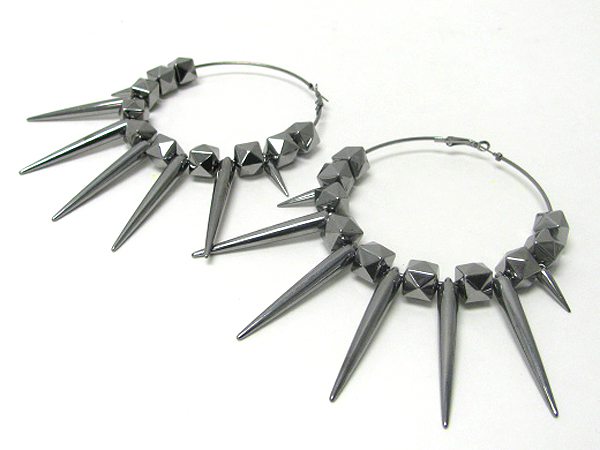 3 inch hoop mwtal spike and cube combo basketball wives inspired earring - hoops