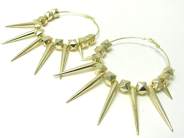 3 inch hoop mwtal spike and cube combo basketball wives inspired earring - hoops