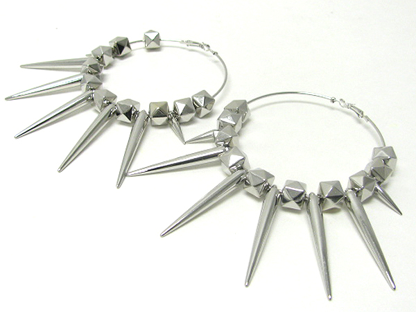 3 inch hoop mwtal spike and cube combo basketball wives inspired earring - hoops