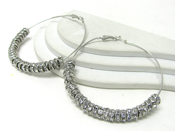 3 inch hoop half crystal rondelle ring dangle basketball wives inspired earring  - hoops