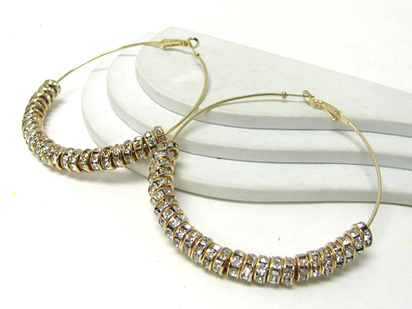 3 inch hoop half crystal rondelle ring dangle basketball wives inspired earring  - hoops