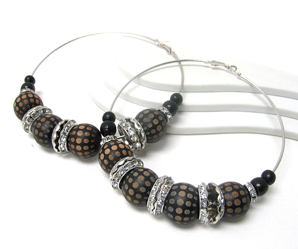 4 inch hoop animal print wood ball and crystal rondelle ring basketball wives inspired earring - hoops