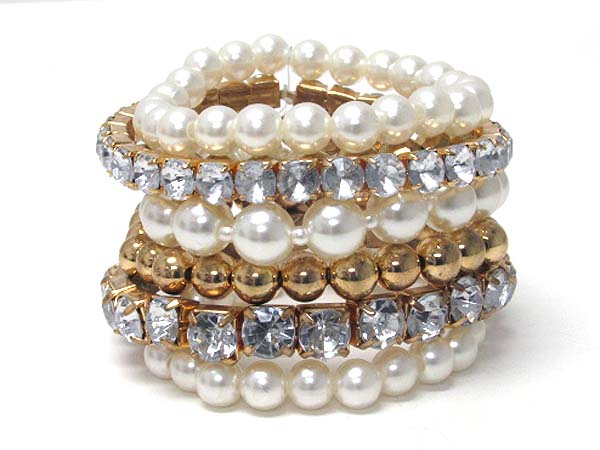 Multi crystal and pearl stackable stretch bracelet