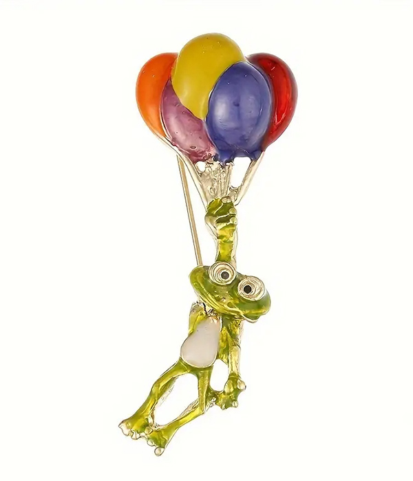 Balloon and frog brooch