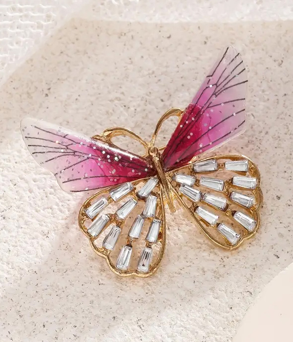 Baguette stone butterfly brooch