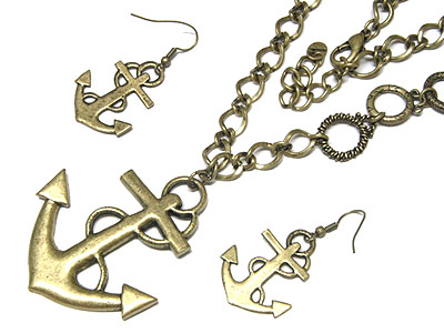 Metal anchor necklace and earring set